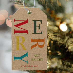 Modern Colorful Merry And Bright Gift Tags