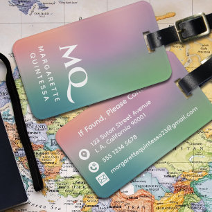 Modern Colorful Pastel and White Monogram Initials Luggage Tag