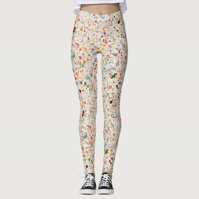 Modern Colorful Pastel Terrazzo Pattern Leggings (Front)