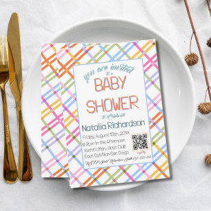 Modern Colorful Plaid Baby Shower Theme Invitation