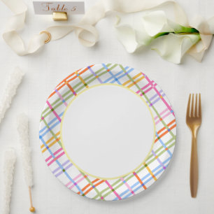 Modern Colorful Plaid Baby Shower Theme Yellow Paper Plate