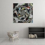 Modern Colorful Psychedelic Spiral Fractal Canvas Print<br><div class="desc">This canvas features an abstract,  psychedelic spiral fractal art in black and white with yellow,  orange,  blue,  and green accents.</div>