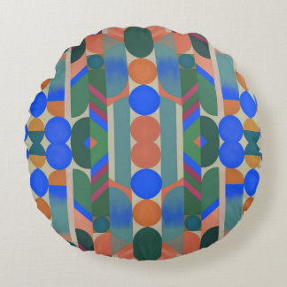 Modern Colorful Shapes Round Cushion