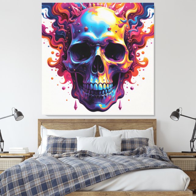 modern colorful skull canvas print (Insitu(Bedroom))