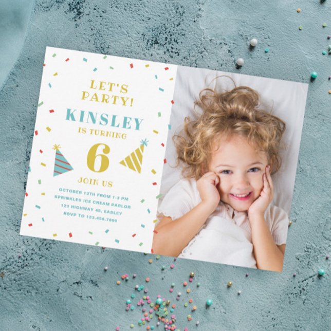 Modern Colorful Sprinkles Kids Photo Birthday Invitation (Creator Uploaded)