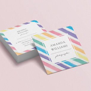 Modern Colorful Stripes Painted Pattern Square Square Business Card
