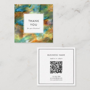 Modern Colorful Watercolor Abstract Thank You Square Business Card