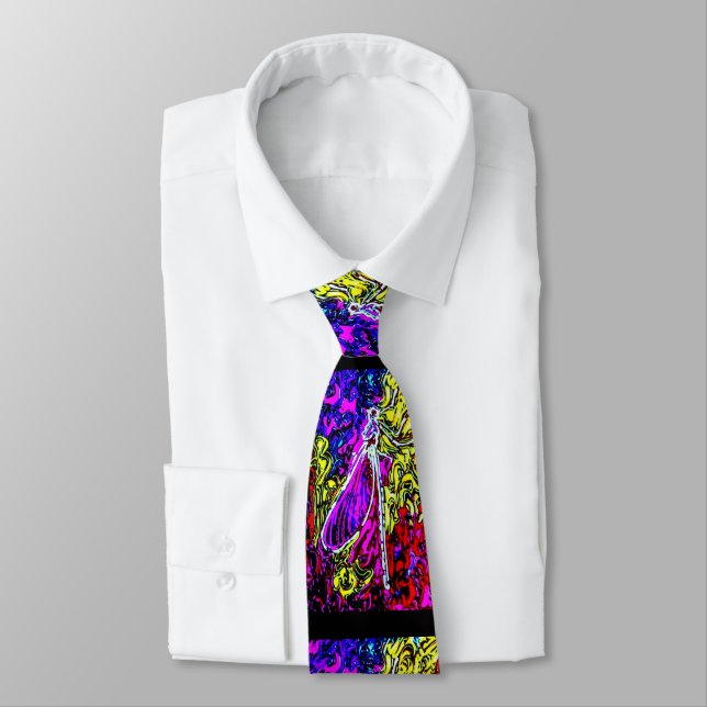 Modern colorful watercolor dragon fly tie (Tied)