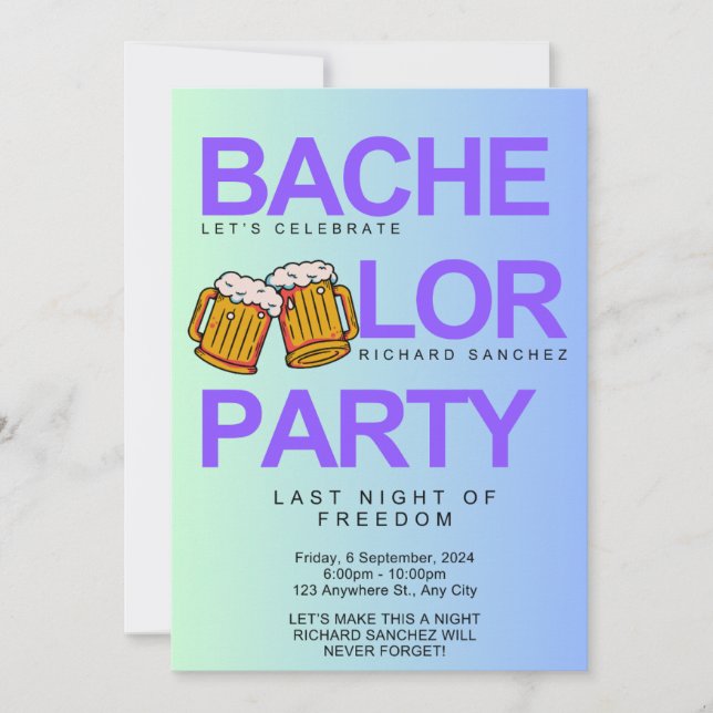 Modern Colorfull Bachelor Invitation with Beers (Front)