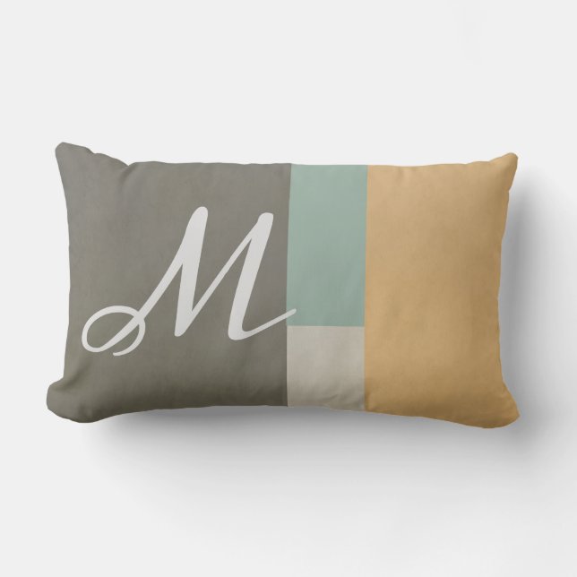 modern colour block abstract monogram lumbar cushion (Front)