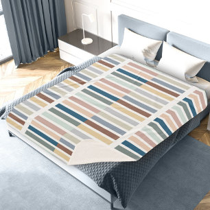 Modern Colour Block Abstract Striped Earthy Sherpa Blanket