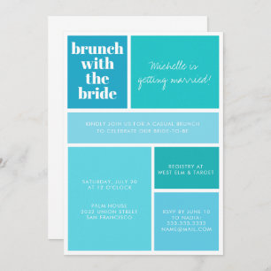 Modern Colour Block Blue Turquoise Bridal Shower Invitation