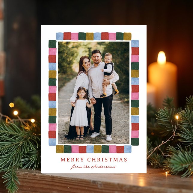 Modern Colour Block Border Merry Christmas Photo Holiday Card (Creator Uploaded)