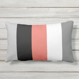 Modern Colour Block Coral Pink Grey Black Outdoor Lumbar Cushion