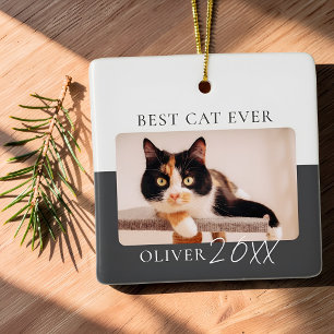 Modern Colour Block Custom Best Cat Ever Photo Ceramic Ornament