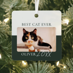 Modern Colour Block Custom Best Cat Ever Photo Metal Tree Decoration