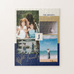 Modern Colour block Family Photo Collage Puzzles<br><div class="desc">This custom photo collage puzzle features stylish colour blocks and typography with a beige,  gold,  & dark blue colour theme. Replace these 4 photo collages with yours and personalise the text with your family name and initials.</div>