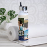 Modern Colour block Family Photo Collage Water Bot Water Bottle<br><div class="desc">This custom photo collage water bottle features stylish colour blocks and typography with a gold & navy blue colour theme. Replace these 4 photos with yours and personalise the text with your family name and initials. More designs available at my shop BaraBomDesign.</div>