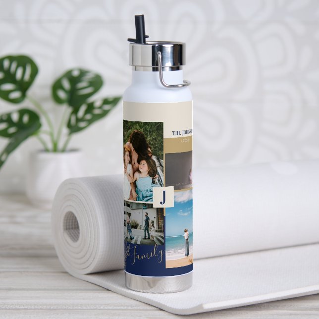 Modern Colour block Family Photo Collage Water Bot Water Bottle (Yoga)