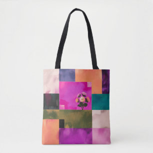 Modern Colour Block Floral Art Tote Bag