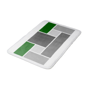 Modern Colour Block Mosaic Dark green grey White Bath Mat