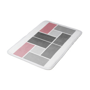 Modern Colour Block Mosaic Dusty Pink Grey White Bath Mat