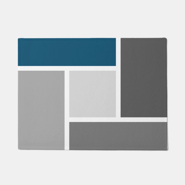 Modern Colour Block Mosaic Ocean Blue Grey White Doormat (Front)