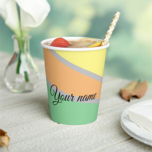 Modern Colour Block Pastel Mint & Peach Custom Nam Paper Cups