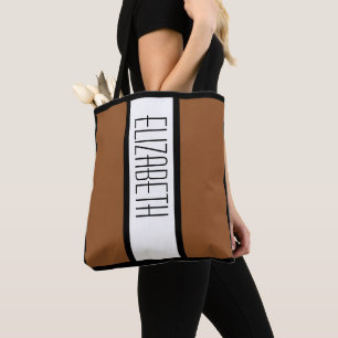 Modern Colour Block Personalised Monogrammed Brown Tote Bag