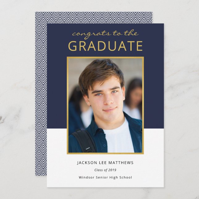 Modern Colour Block Photo Graduation Celebration Invitation (Front/Back)