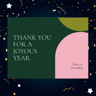 Modern Colour Block Pink and Green Thank You Holiday Postcard