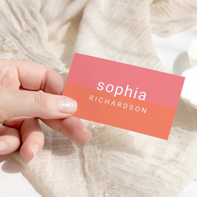 Modern Colour Block | Pink and Soft Orange Business Card (Creator Uploaded)