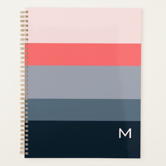 Modern Colour Block Pink Grey Custom Monogram Planner (Front)