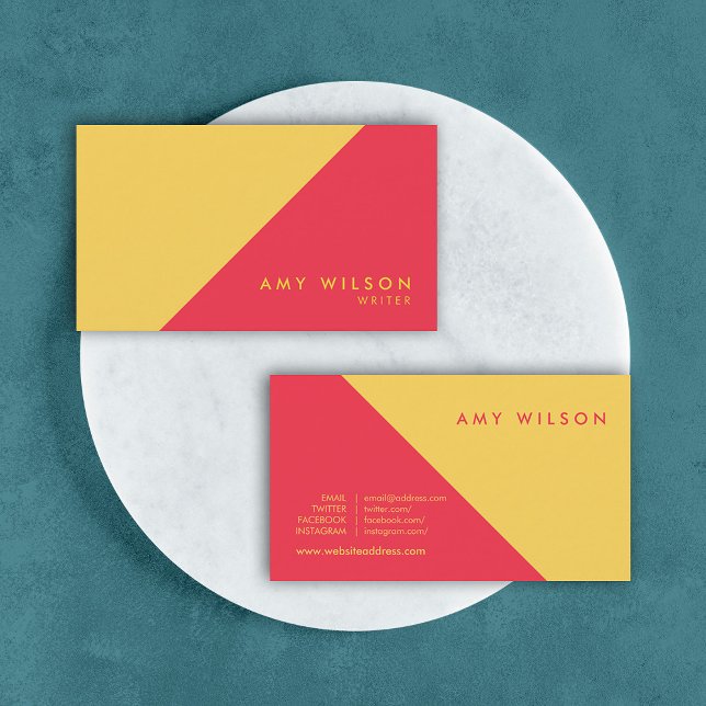 Modern Colour Block Red Yellow Social Media Business Card (Creator Uploaded)