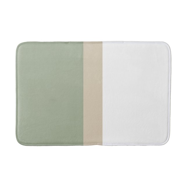 Modern Colour Block Sage Green Beige White Bath Mat (Front)
