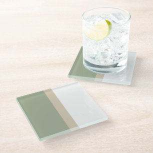 Modern Colour Block Sage Green Beige White Glass Coaster