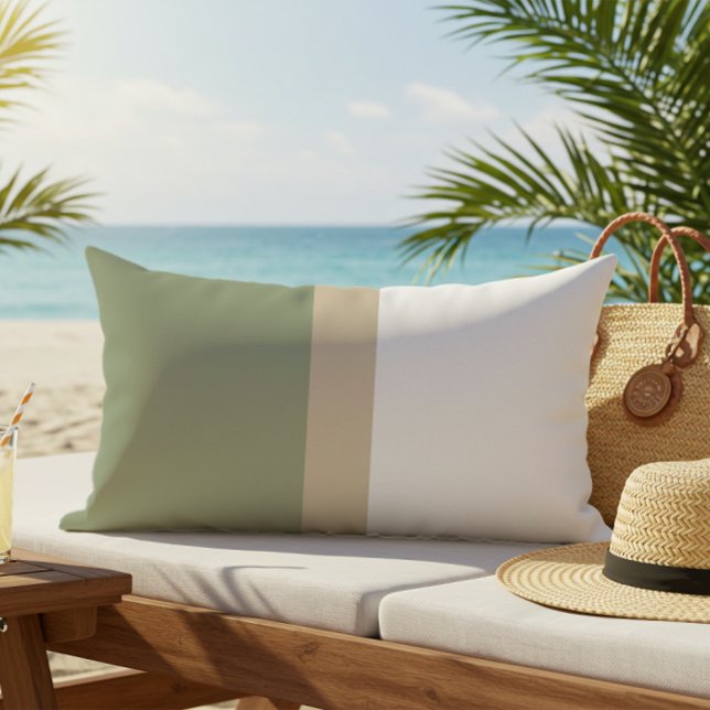 Modern Colour Block Sage Green Beige White Lumbar Cushion (Creator Uploaded)