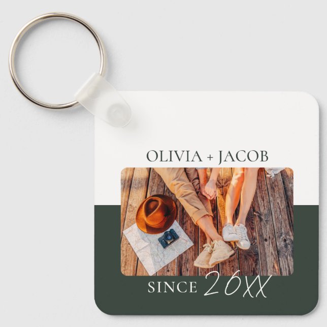 Modern Colour Block "Since" Year Couple Keepsake Key Ring (Front)