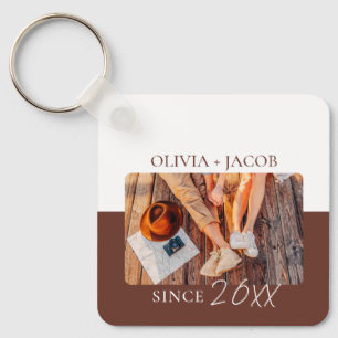 Modern Colour Block "Since" Year Couple Keepsake Key Ring