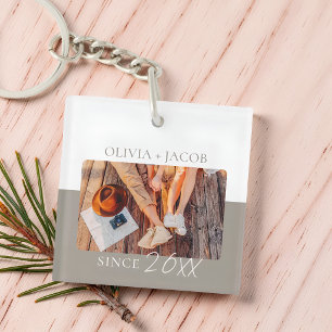 Modern Colour Block "Since" Year Couple Keepsake Key Ring