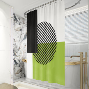 Modern Colour Block Striped Circle Lime Green Blac Shower Curtain
