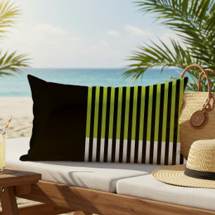 Modern Colour Block Striped Lime Green Black White Lumbar Cushion