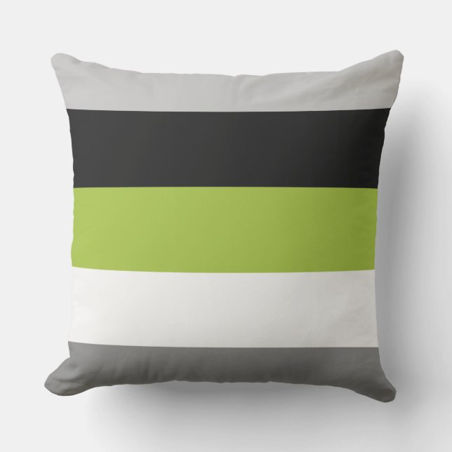 Modern Colour Block Stripes Lime Green Grey Black Cushion (Front)