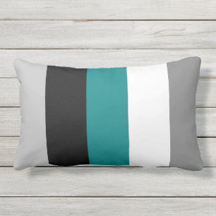 Modern Colour Block Teal Grey Black White Outdoor Lumbar Cushion