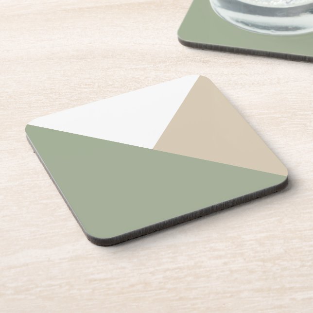 Modern Colour Block Triangles Sage Green Beige Coaster (Left Side)