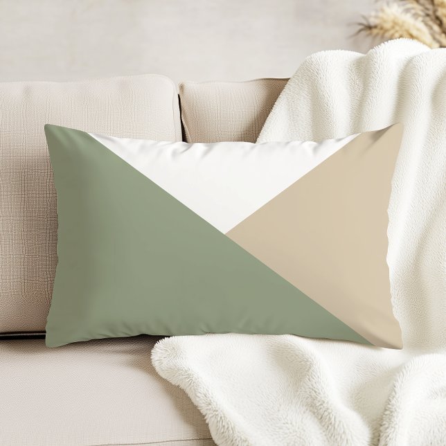 Modern Colour Block Triangles Sage Green Beige Decorative Cushion (Creator Uploaded)