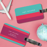 Modern Colour Block Turquoise Pink Purple Luggage Tag<br><div class="desc">Stay stylish on the go with this modern colour block luggage tag in colourful turquoise, pink and purple. Personalise this tag with your information and for more options such as to change the font and it's size click the "Customise it" button. *Please note that the Zazzle Watermark that appears in...</div>