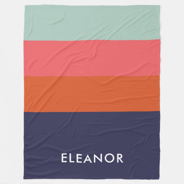 Modern Colour Block Wide Stripes Personalised Fleece Blanket (Front)