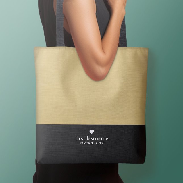 Modern Colour Block with Upscale Heart Monogram Tote Bag (Personalized tote bag - add your name or other text)