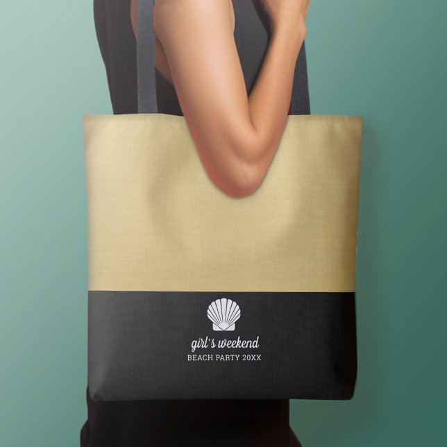 Modern Colour Block with Upscale Shell Beach Tote Bag (Personalized tote bag - add your name or other text)